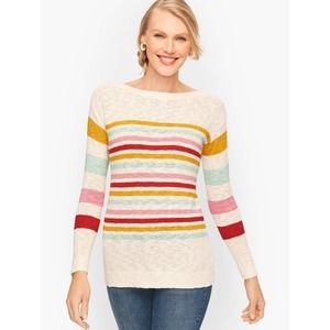 Talbot Slub Boatneck Beach Stripe Cotton Sweater Lightweight